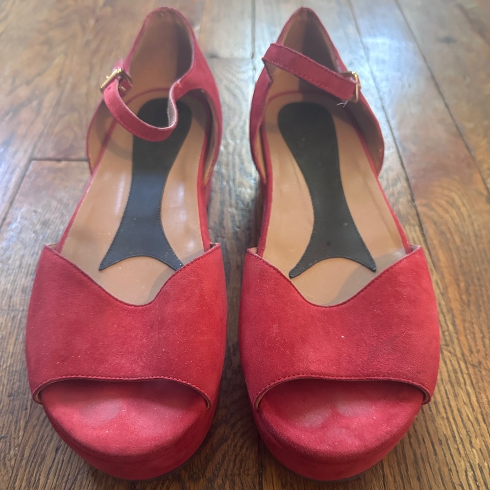 Marni Red Suede Peep-toe Platform Shoes